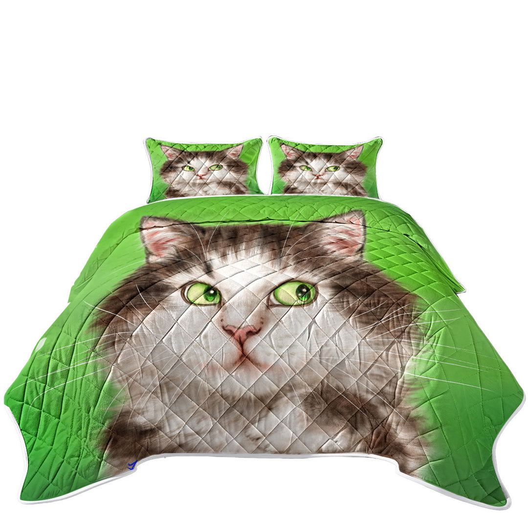 Art Painted Mysterious Green Eyes Cat Quilts