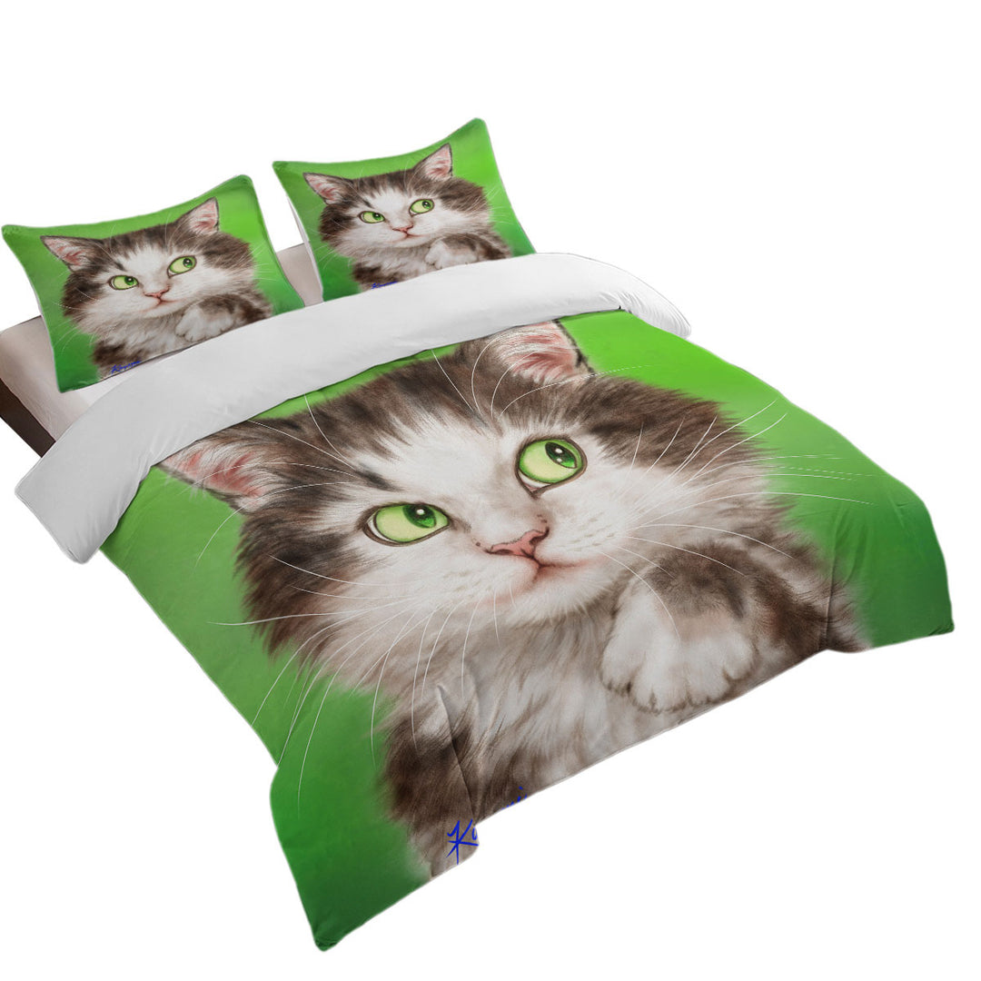 Art Painted Mysterious Green Eyes Cat Twin Duvet Covers