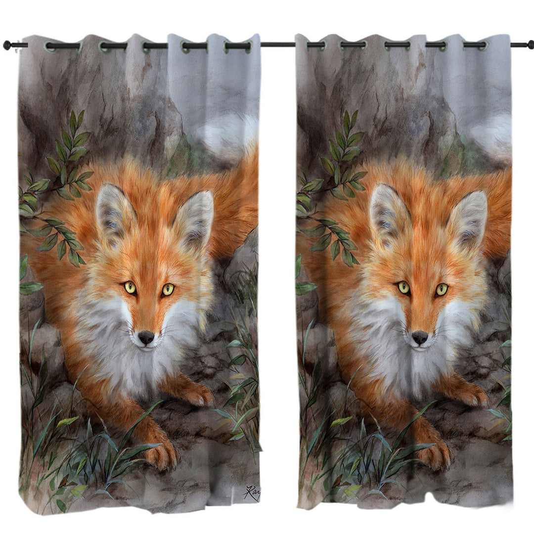 Art Painting Autumn Fox in the Wild Window Curtains