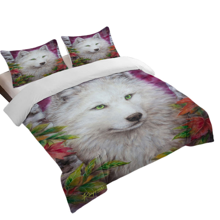 Art Painting Autumn White Lady Wolf Duvet Covers