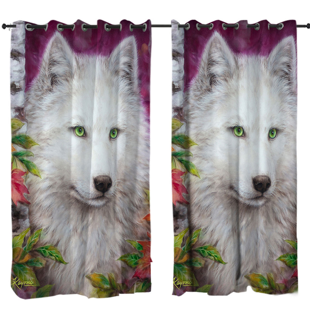 Art Painting Autumn White Lady Wolf Eyelet Curtains