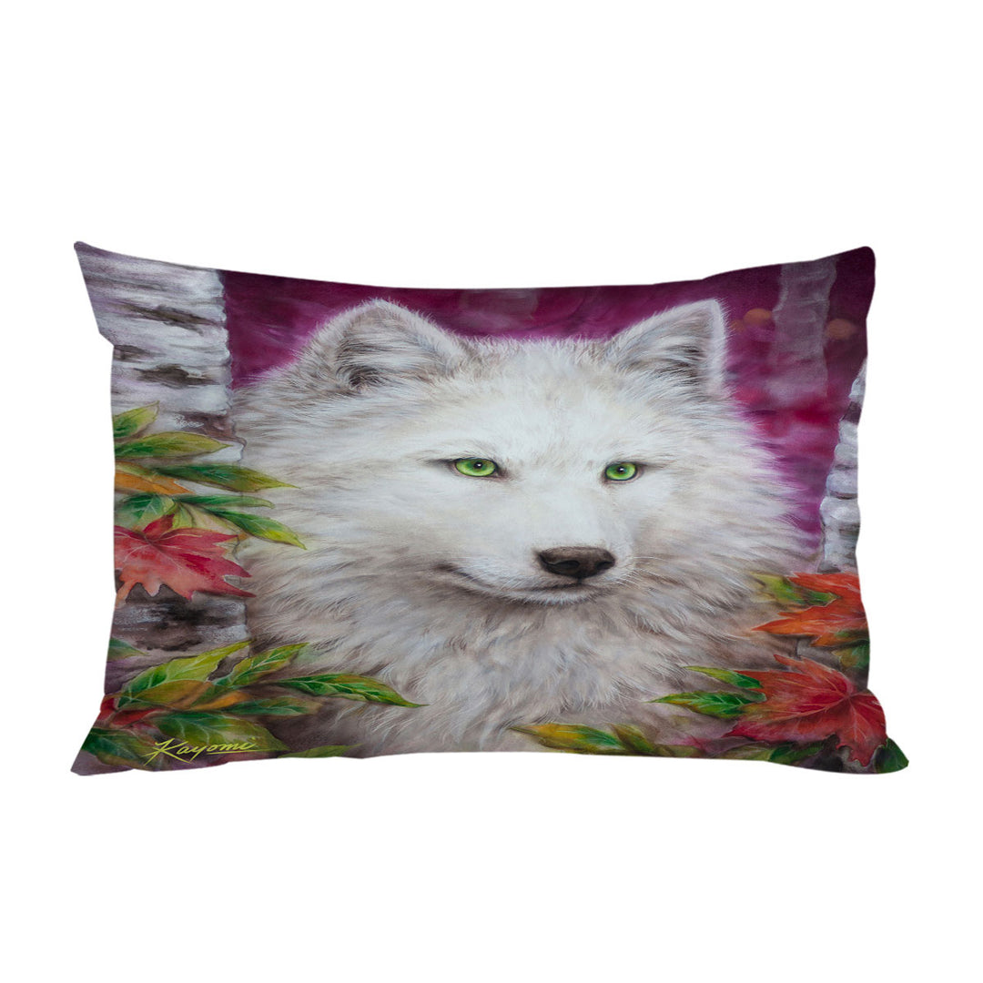 Art Painting Autumn White Lady Wolf Pillow Cases