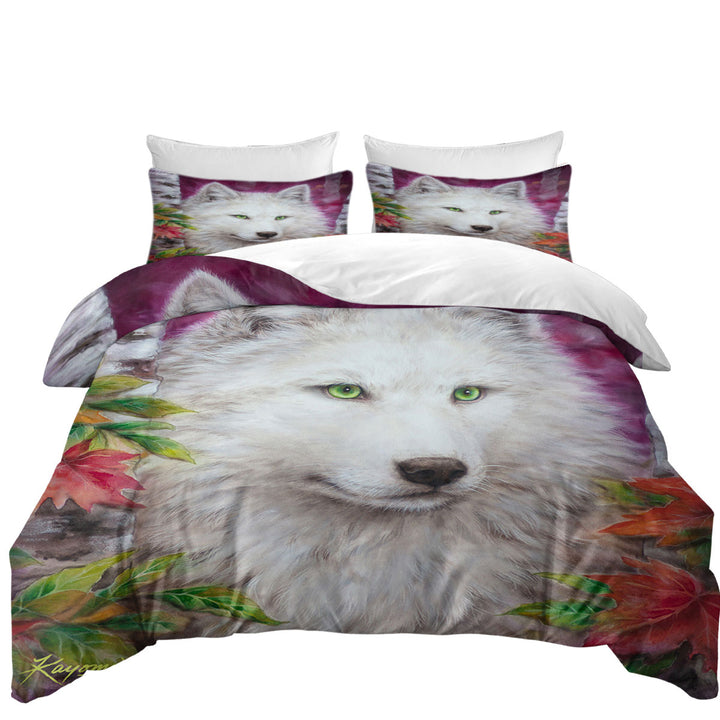 Art Painting Autumn White Lady Wolf full Size Duvet Cover