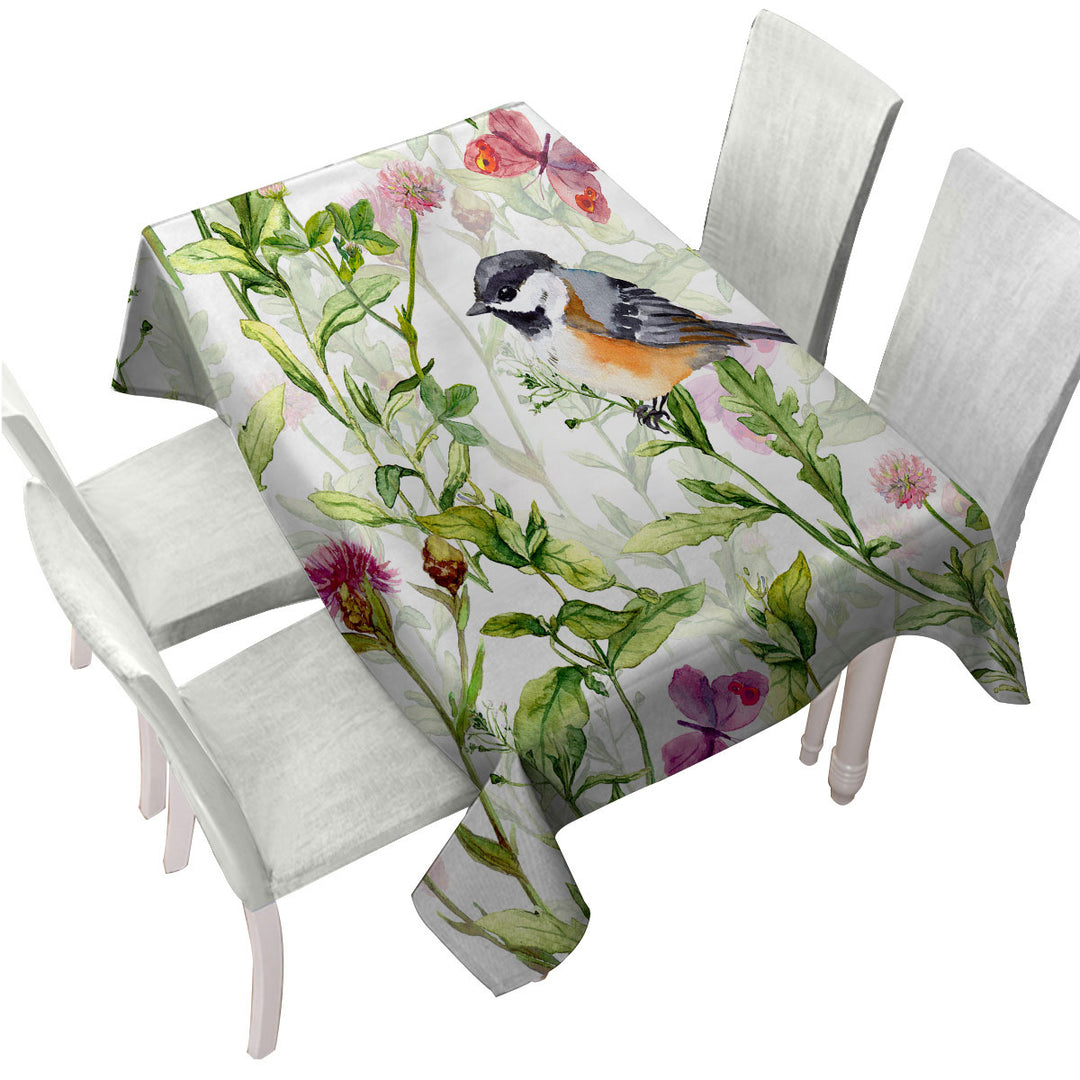 Art Painting Bird and Butterflies with Flowers Custom table cloth