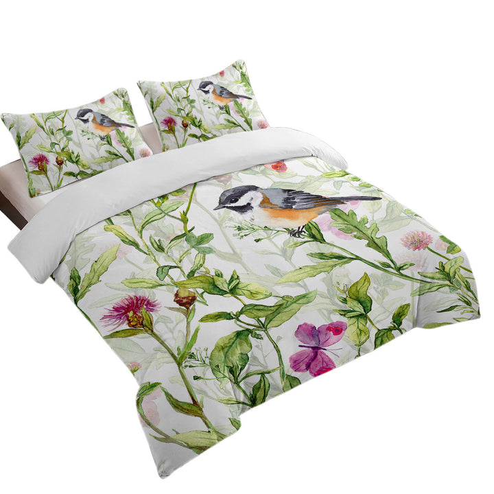 Art Painting Bird and Butterflies with Flowers Duvet Covers