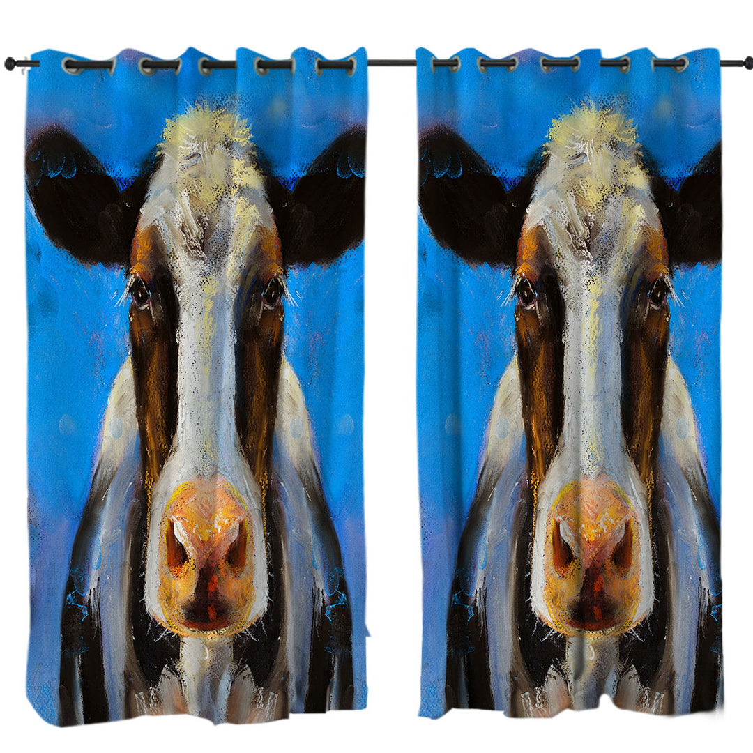 Art Painting Black and White Cow Curtain