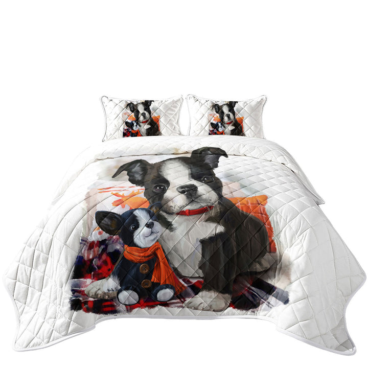 Art Painting Cozy Adorable Puppy Doll and Cute Dog Quilt
