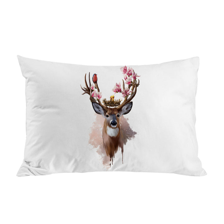 Art Painting Cute Birds Nest on Deer Antlers Pillow Cases