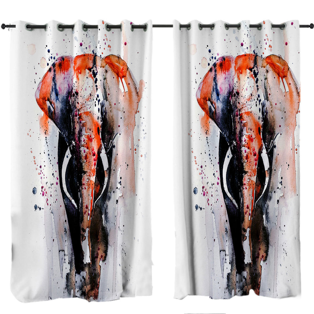 Art Painting Dark Colored Elephant Window Curtains