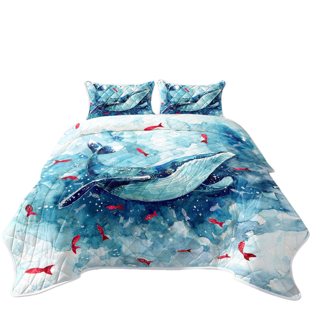 Art Painting Fish and Whale King Size Quilt