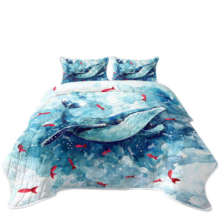 Art Painting Fish and Whale King Size Quilt