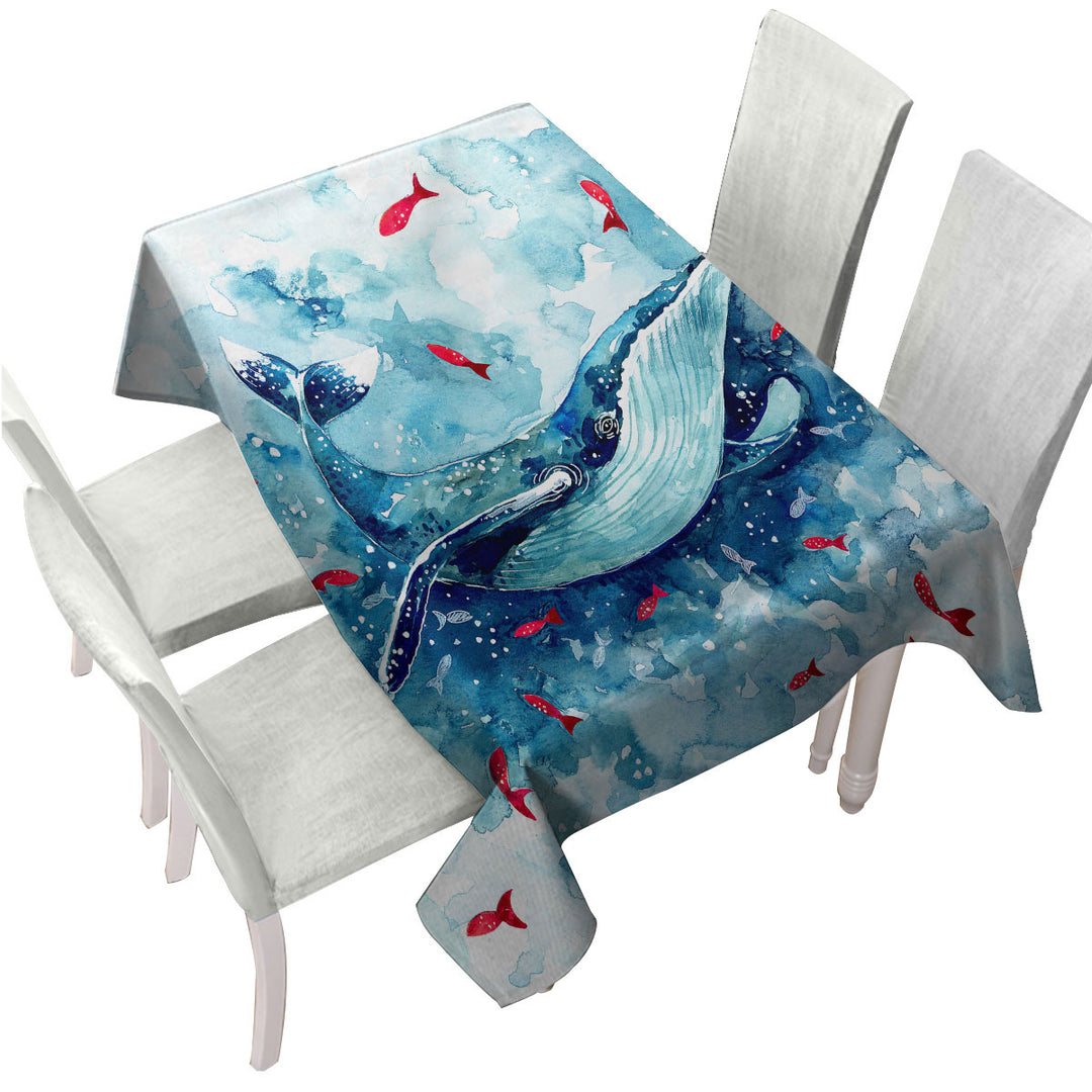 Art Painting Fish and Whale Tablecloth