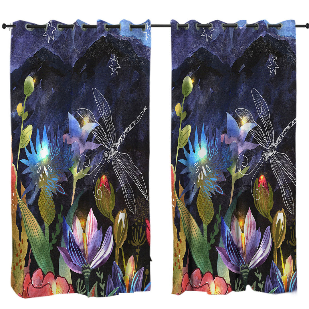 Art Painting Floral Night Window Curtains