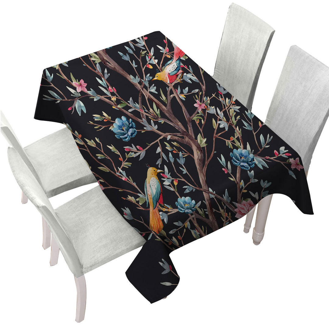 Art Painting Flowering Bird Tree Custom table Covers