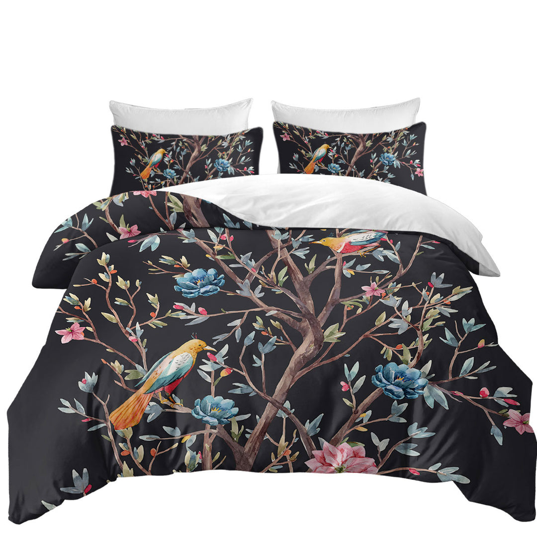 Art Painting Flowering Bird Tree Duvet Cover sale