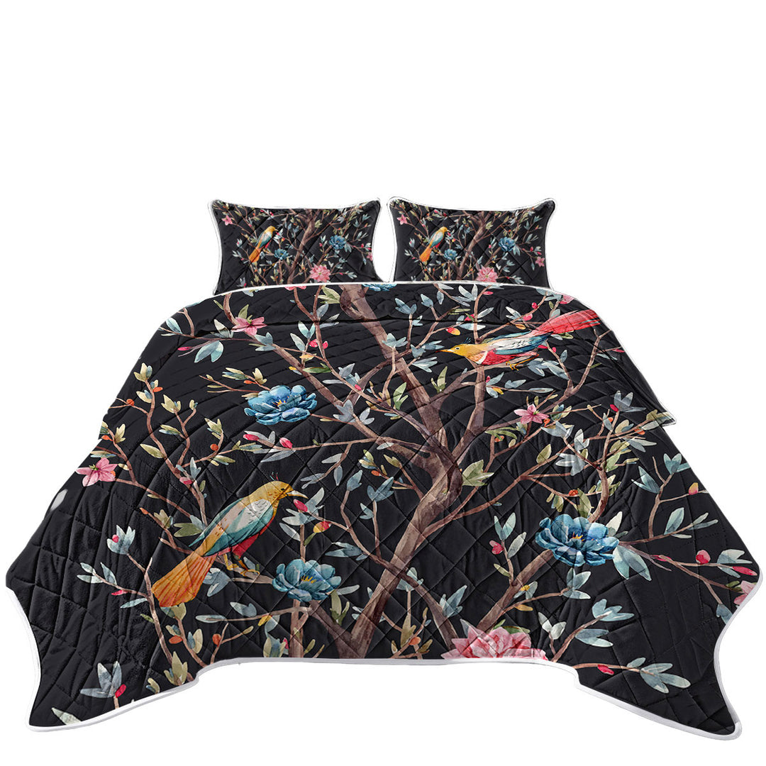 Art Painting Flowering Bird Tree Quilt