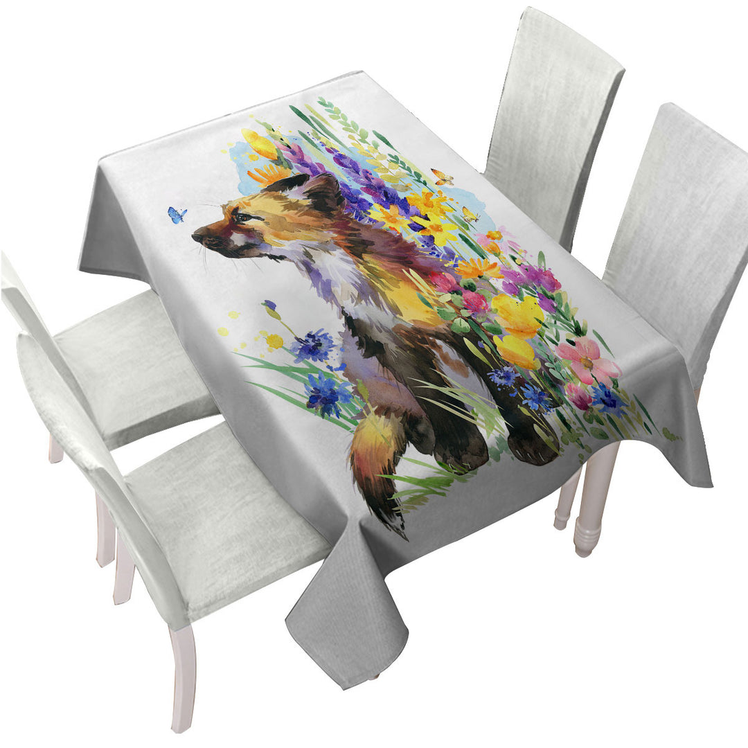 Art Painting Flowers and Cute Fox Custom table Covers