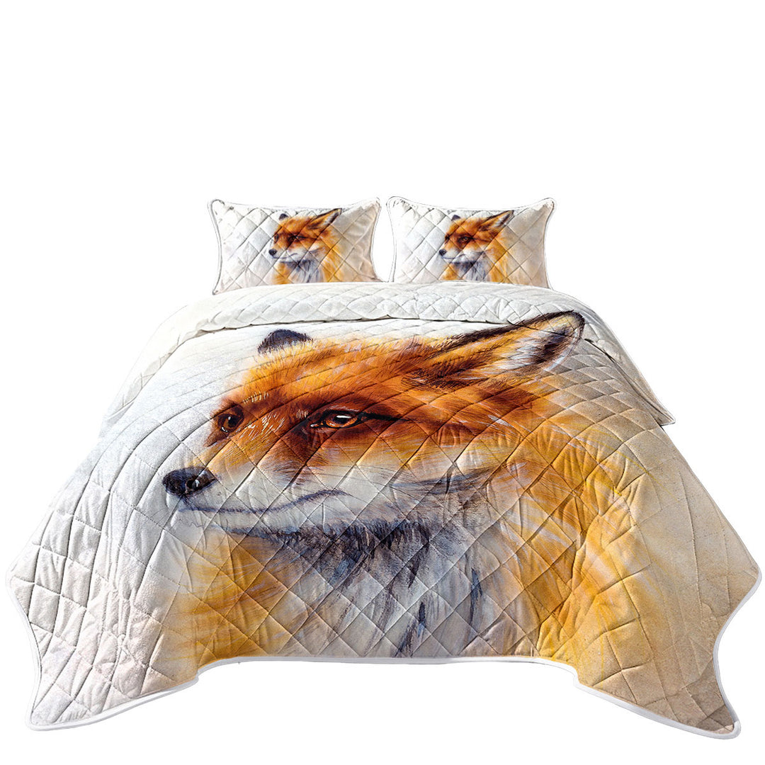 Art Painting Fox Portrait King Size Bedspreads