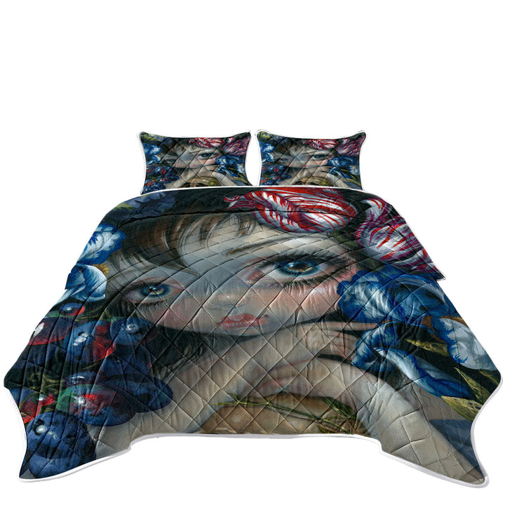 Art Painting Girl with Flower Blossom and Skull Quilt stores near me