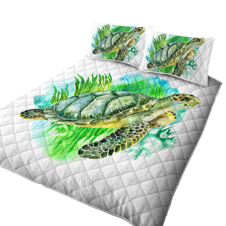 Art Painting Green Turtle Quilts for Beds