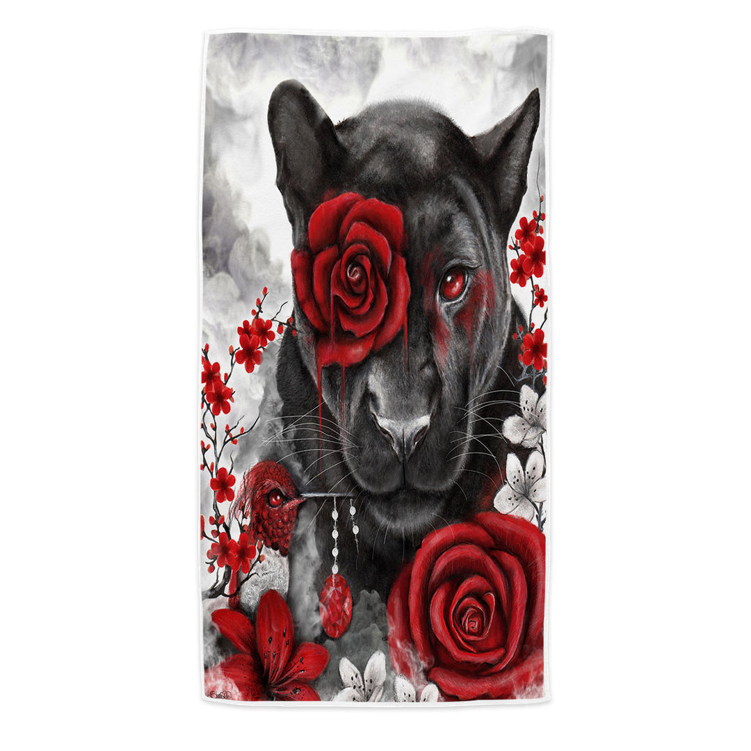 Art Painting Microfibre Beach Towels Ruby Rose Panther and Hummingbird