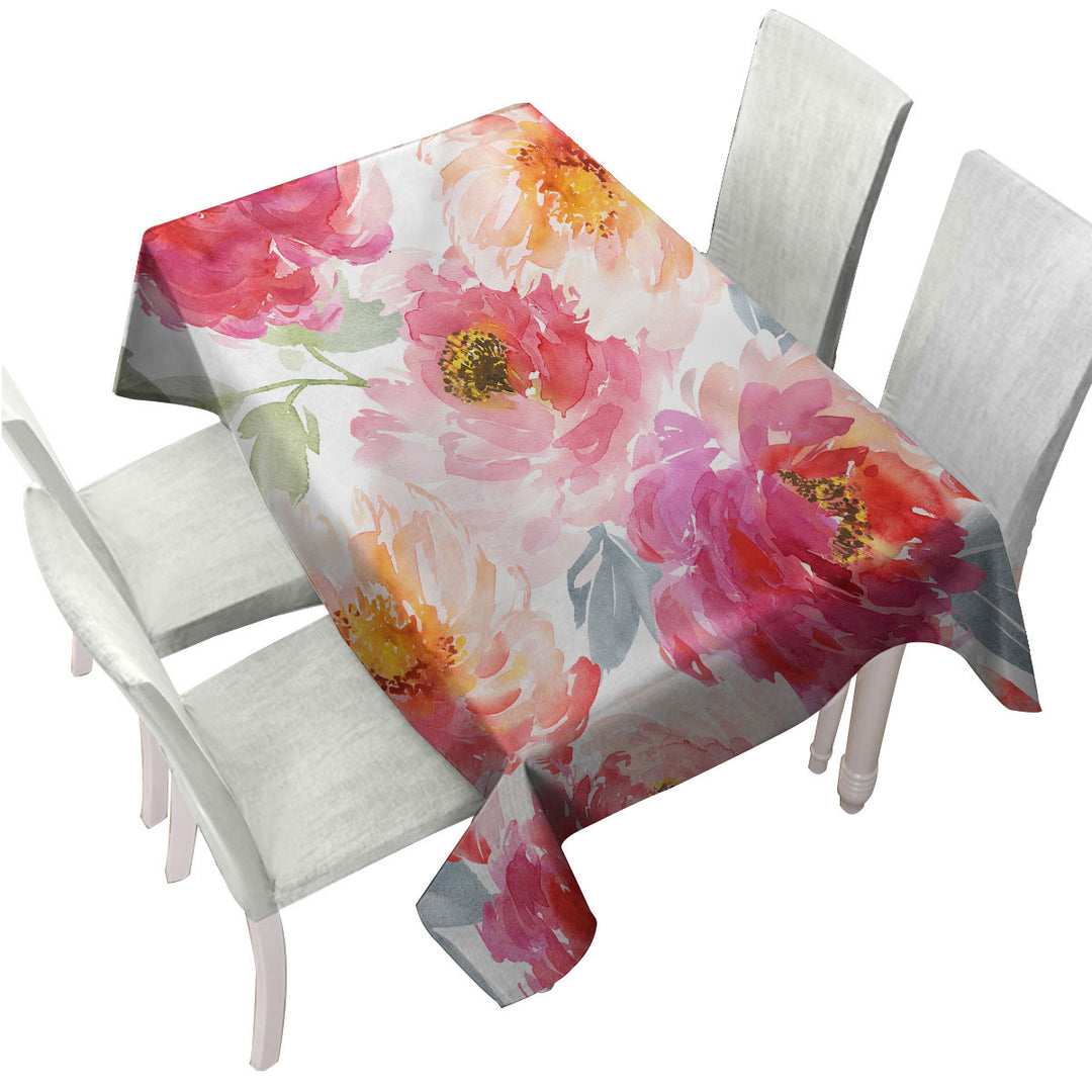 Art Painting Peach Red Flowers Tablecloths