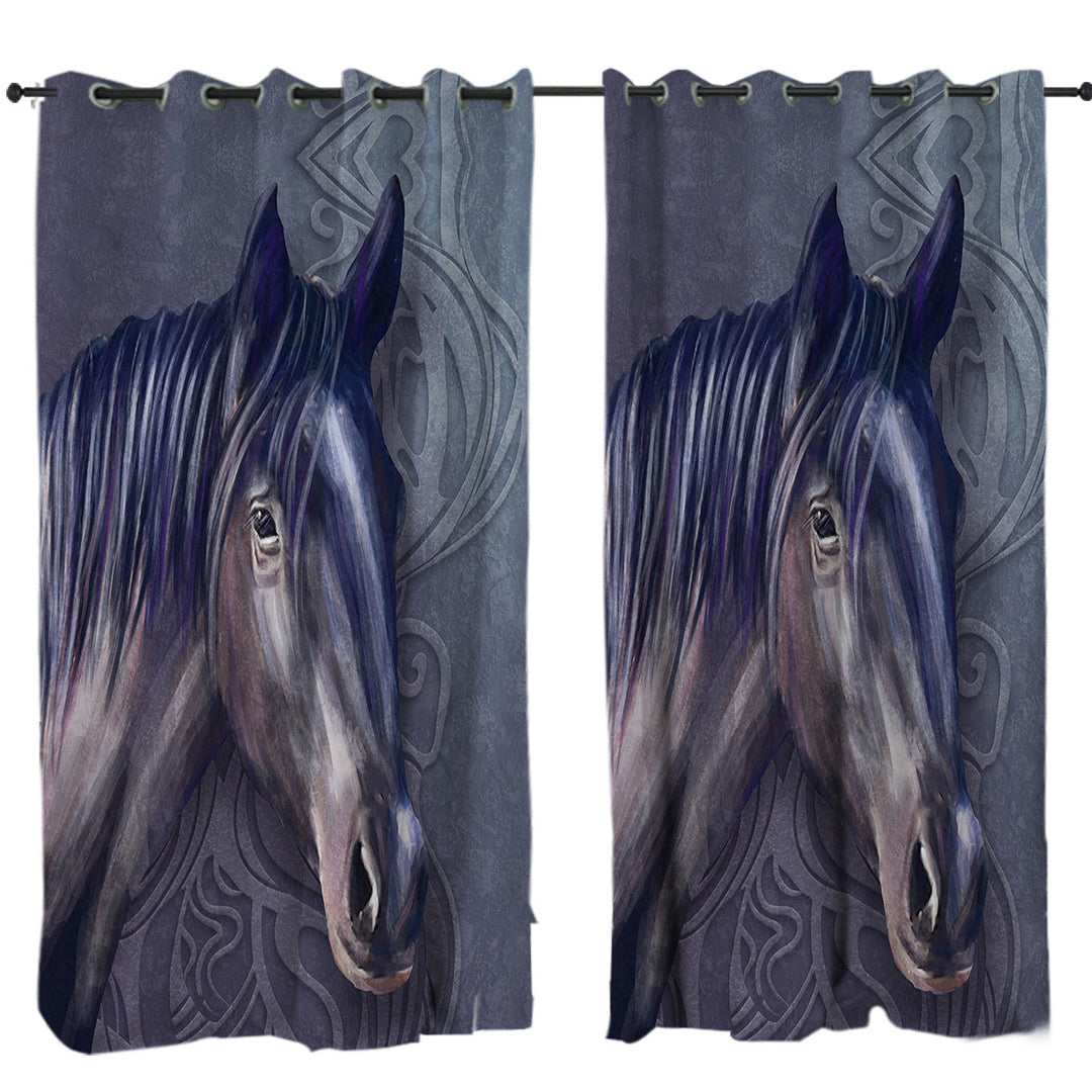 Art Painting Purple Hair Horse Curtains