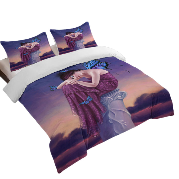 Art Painting Sunset Sleepy Butterfly Girl Duvet Cover