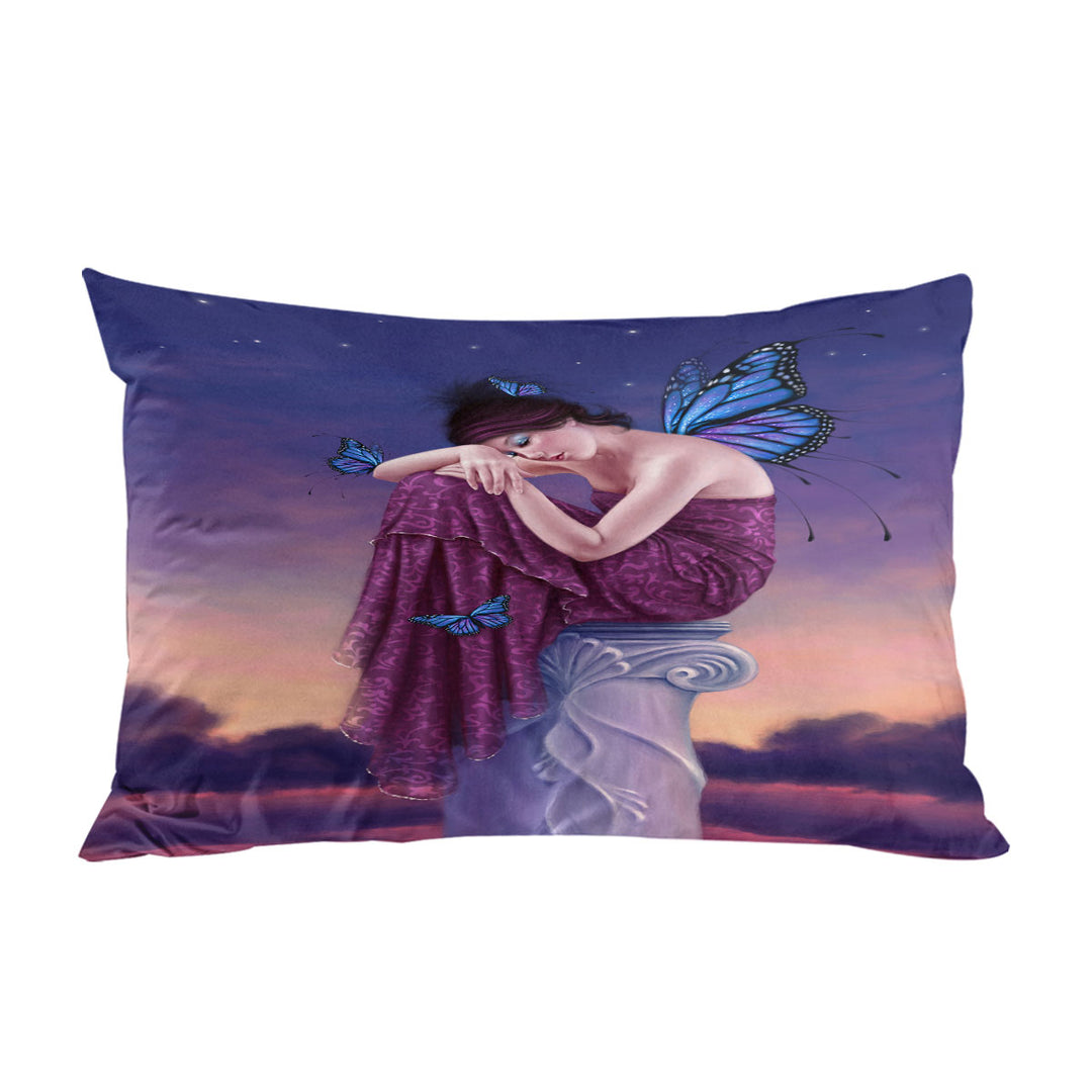 Art Painting Sunset Sleepy Butterfly Girl Pillowcase