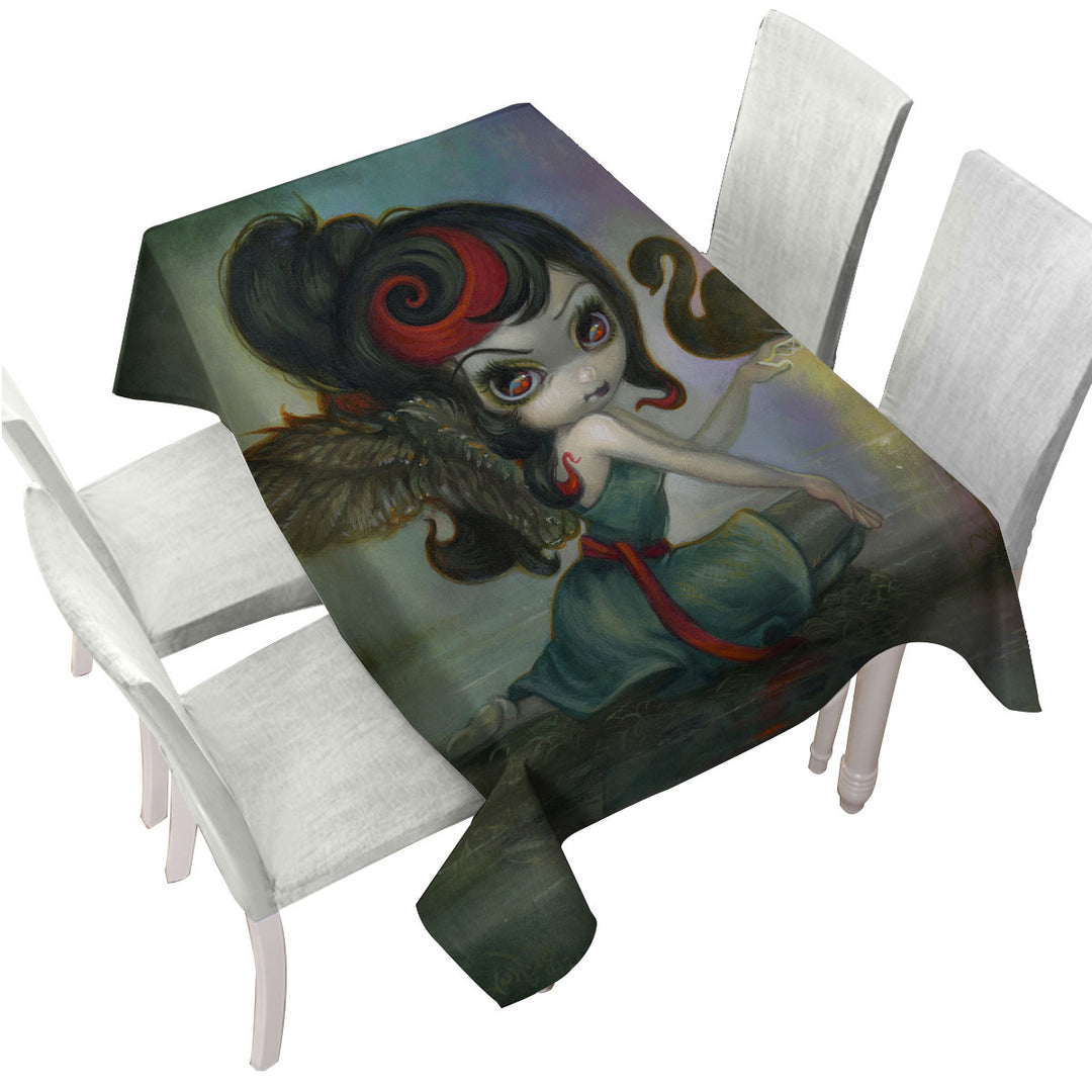Art Painting Swan Lake Black Swan Ballerina Girl Table Cover
