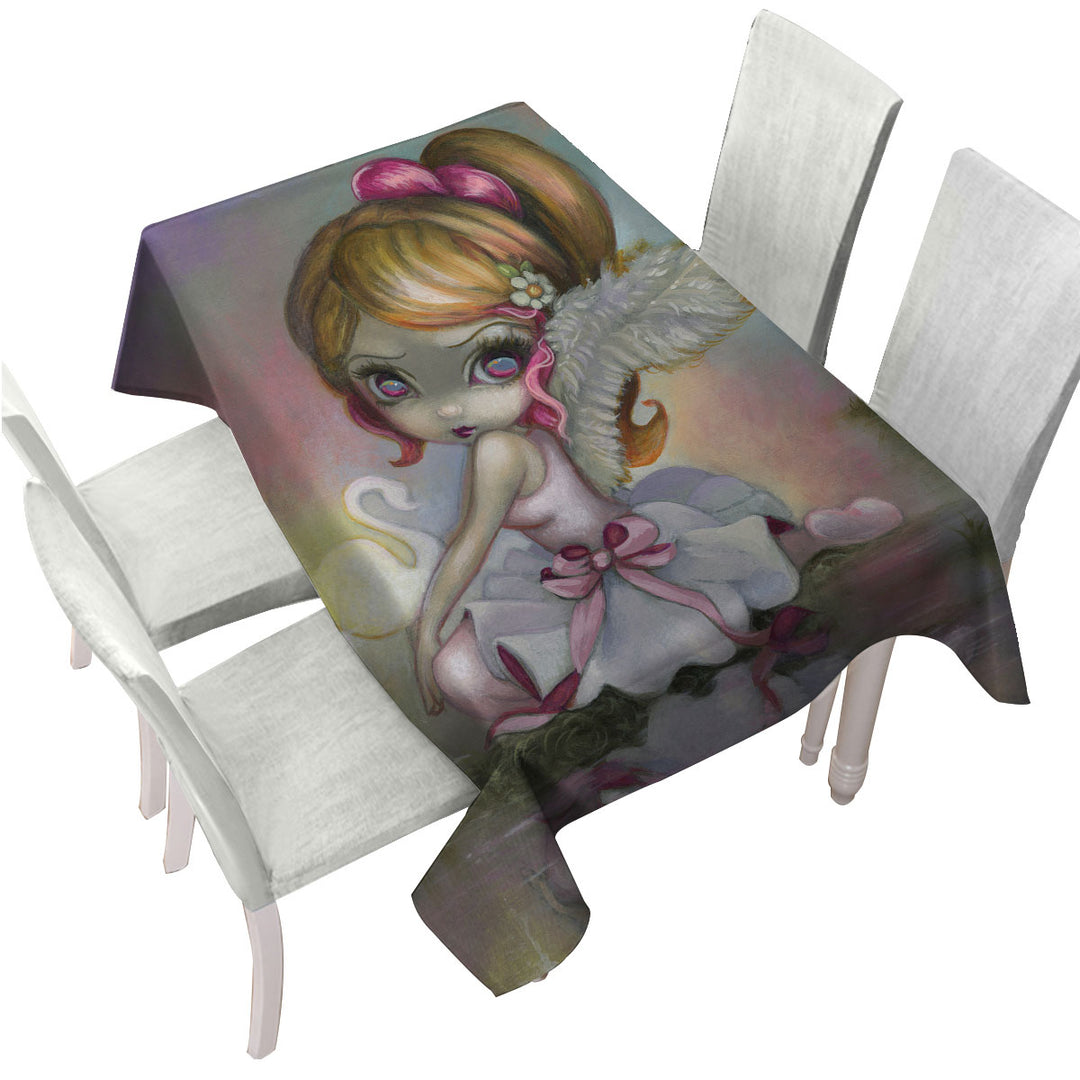 Art Painting Swan Lake White Swan Ballerina Girl Custom tablecloths