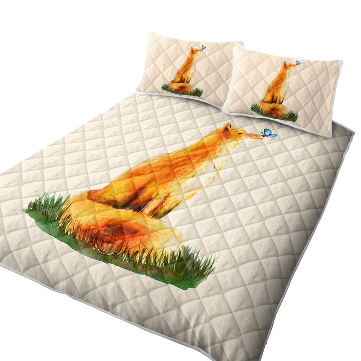 Art Painting Sweet Fox and Butterfly Coverlet