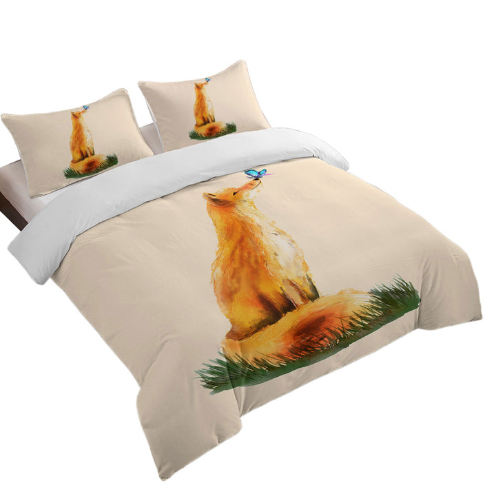Art Painting Sweet Fox and Butterfly Duvet Covers