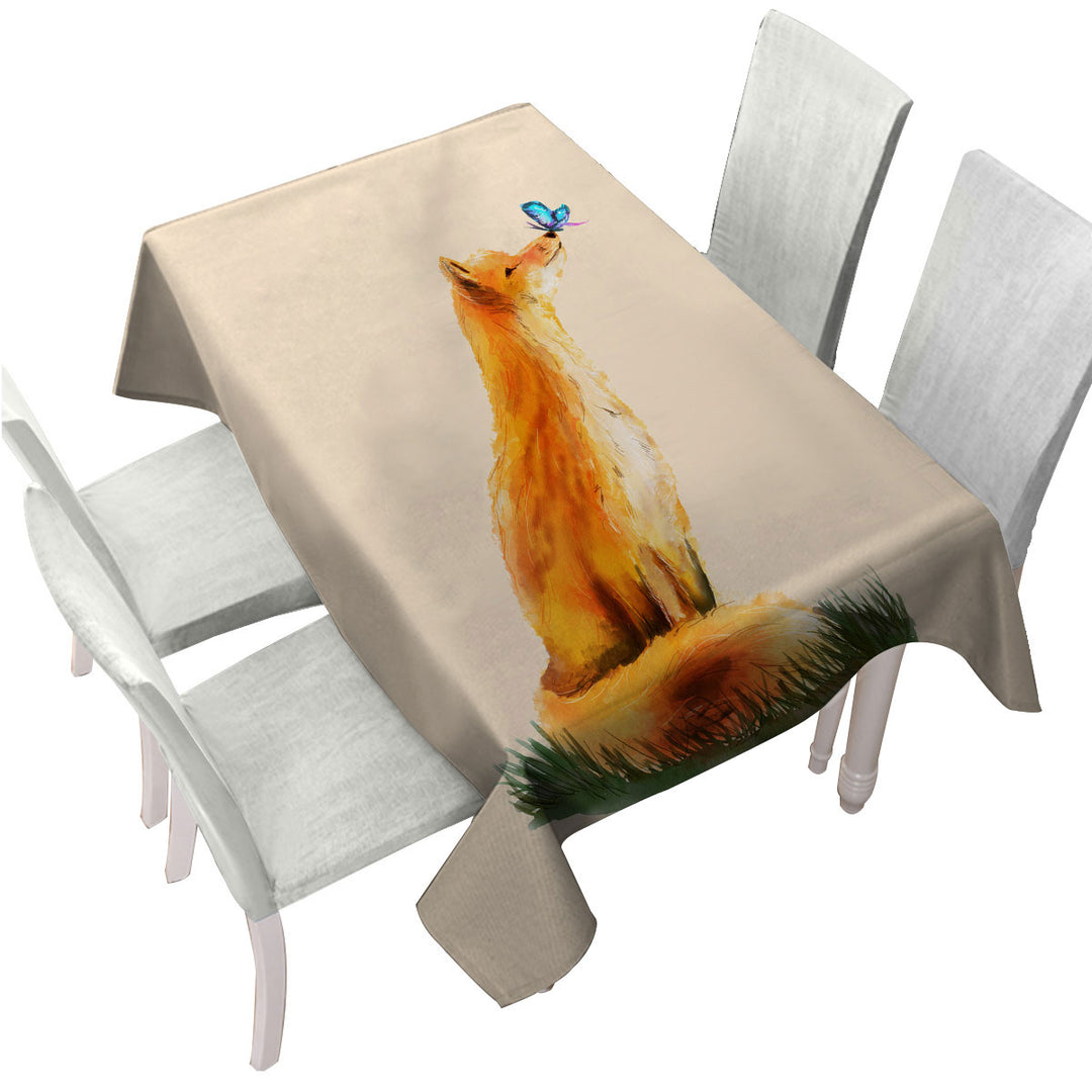 Art Painting Sweet Fox and Butterfly Table Cover
