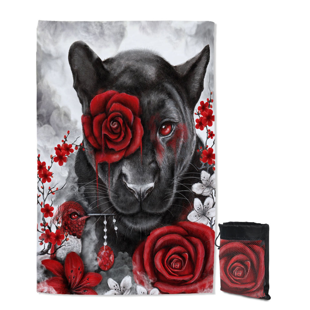Art Painting Thin Beach Towels Ruby Rose Panther and Hummingbird
