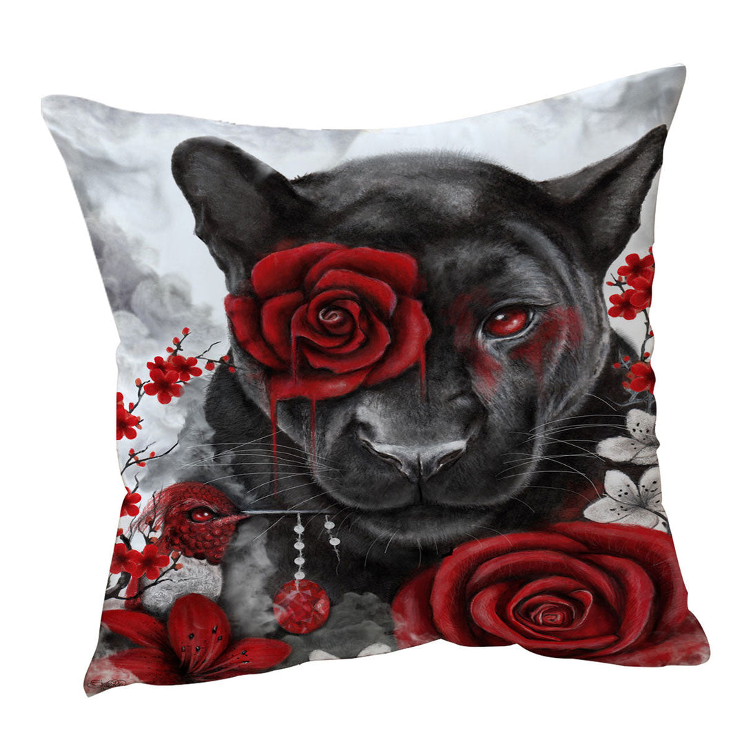 Art Painting Throw Pillows Ruby Rose Panther and Hummingbird