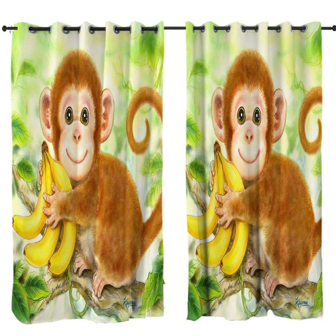 Art Painting for Kids Baby Monkey Curtains for Bedroom