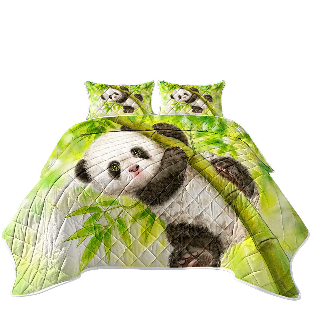 Art Painting for Kids Baby Panda King Size Bedspreads