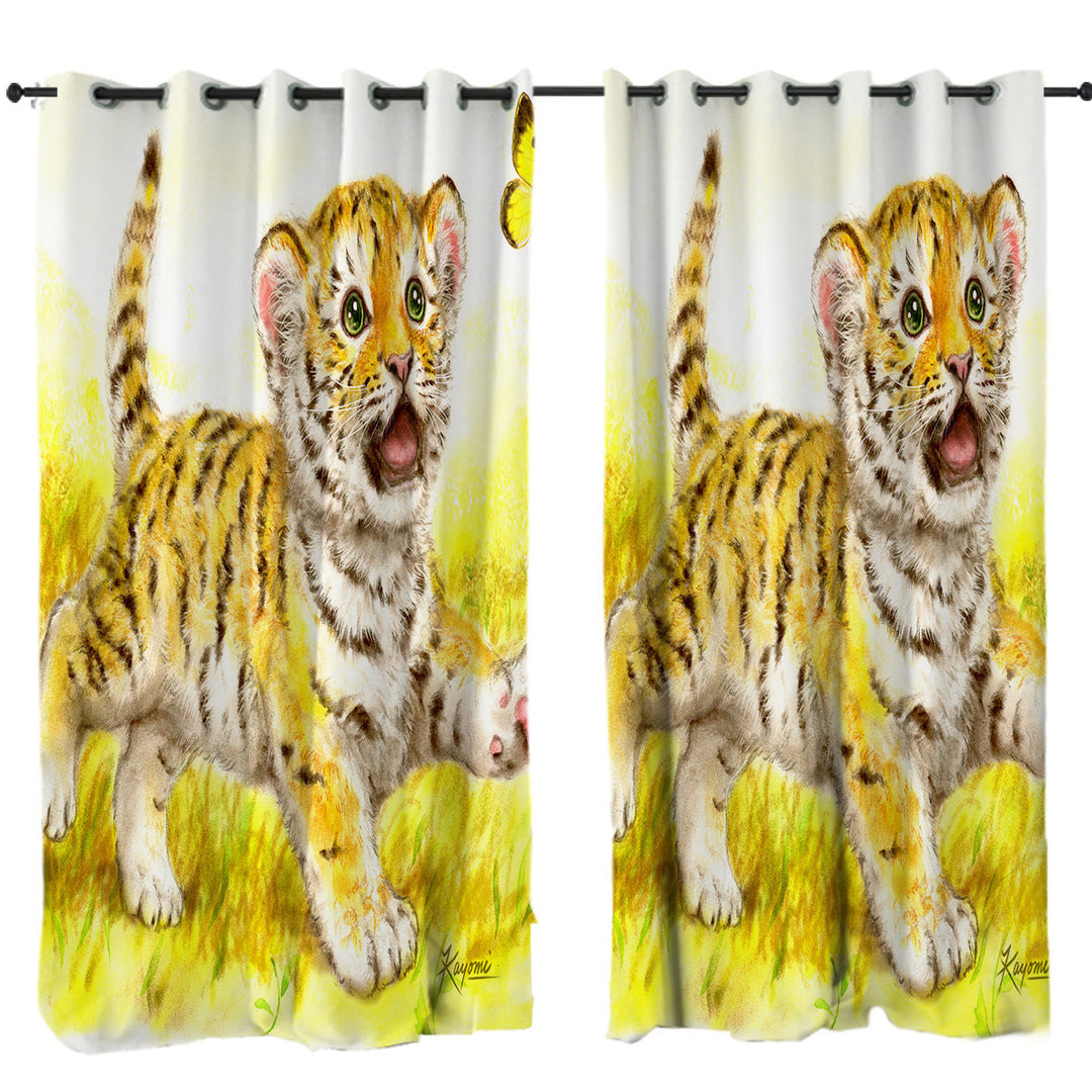 Art Painting for Kids Butterfly and Baby Tiger Curtains