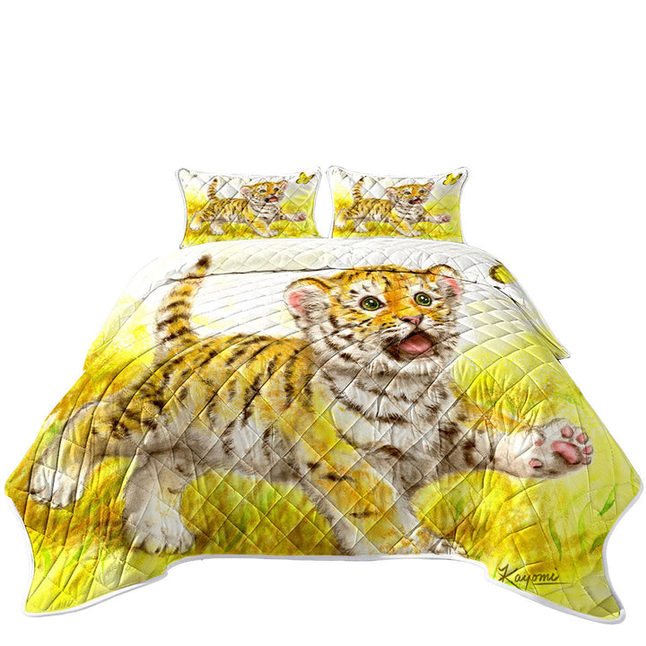 Art Painting for Kids Butterfly and Baby Tiger King Quilt