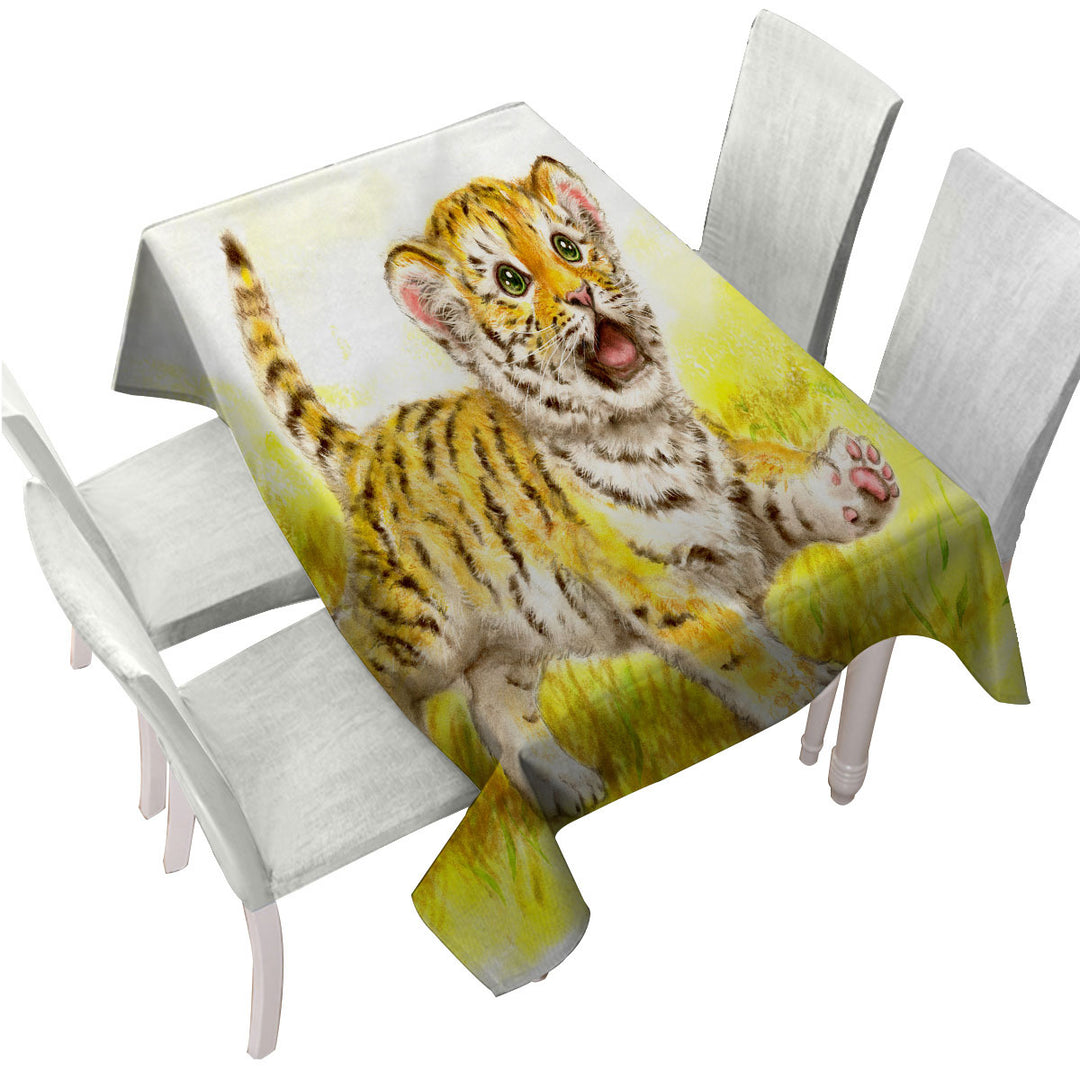 Art Painting for Kids Butterfly and Baby Tiger Table Cover