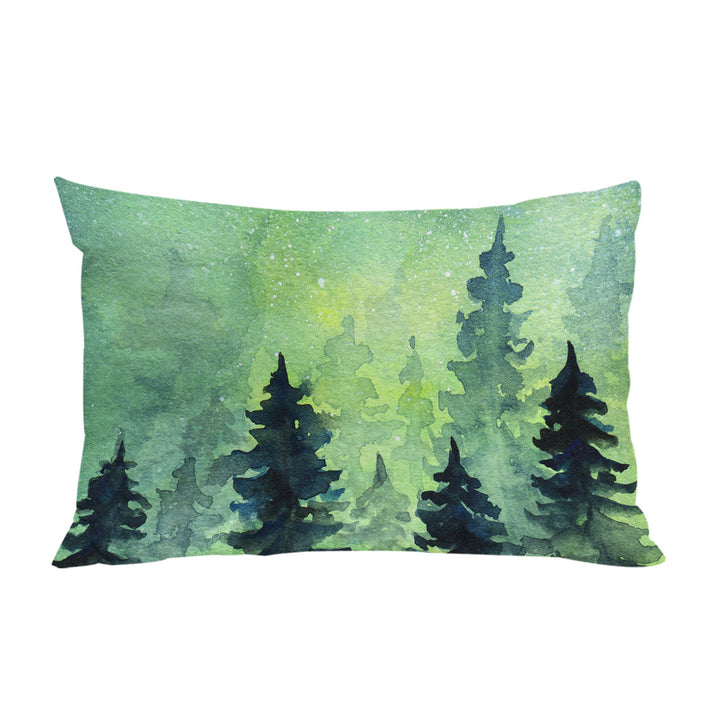 Art Painting of Green Night Pine Forest Pillow Case Covers