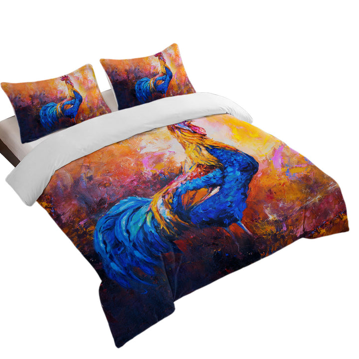 Art Painting of Impressive Rooster California King Duvet Cover