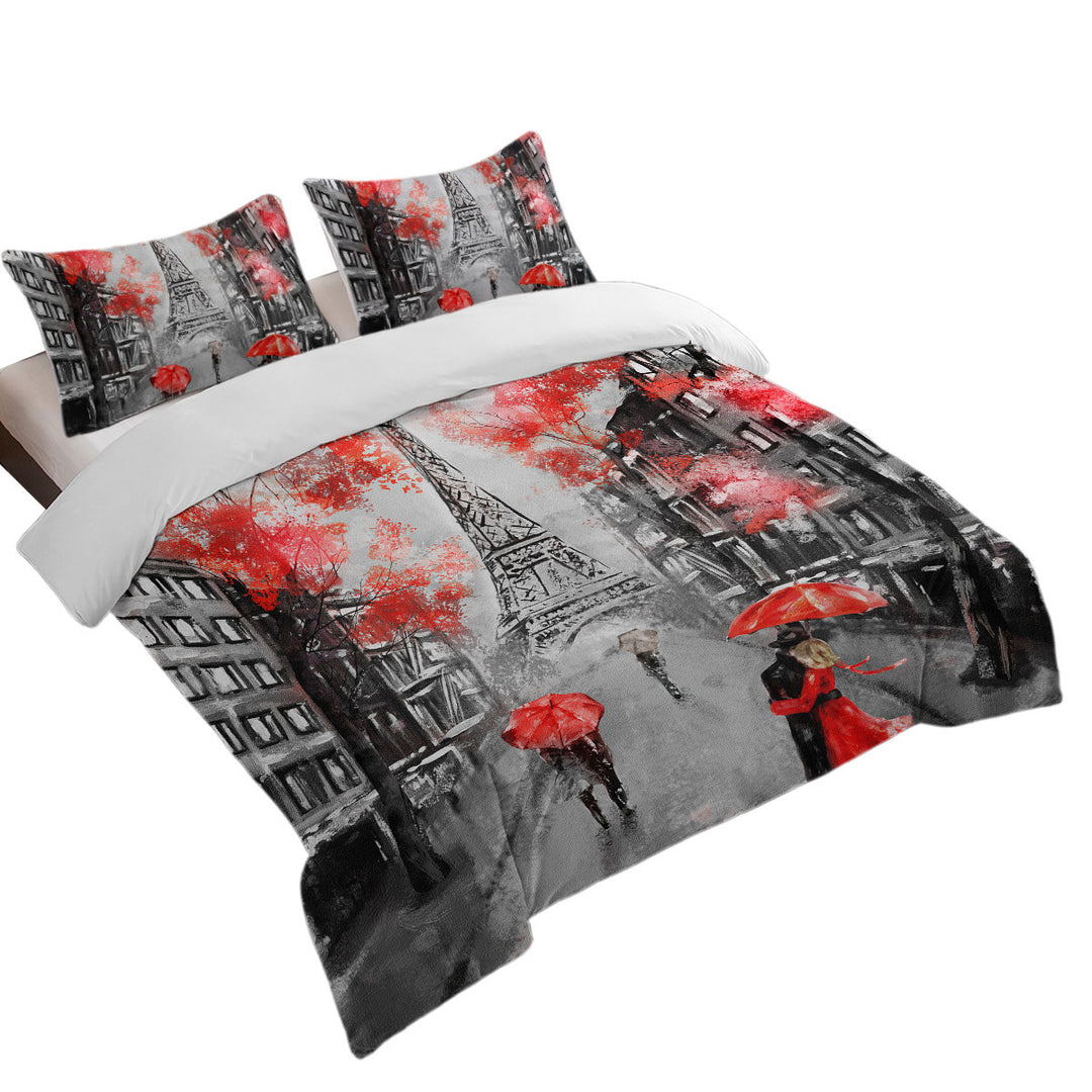 Artistic Autumn Red Eiffel Tower Quilt Cover