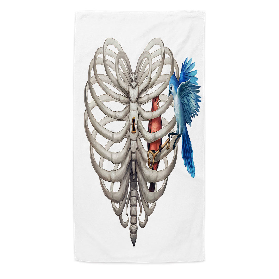 Artistic Beach Towels Birds Heart Cage