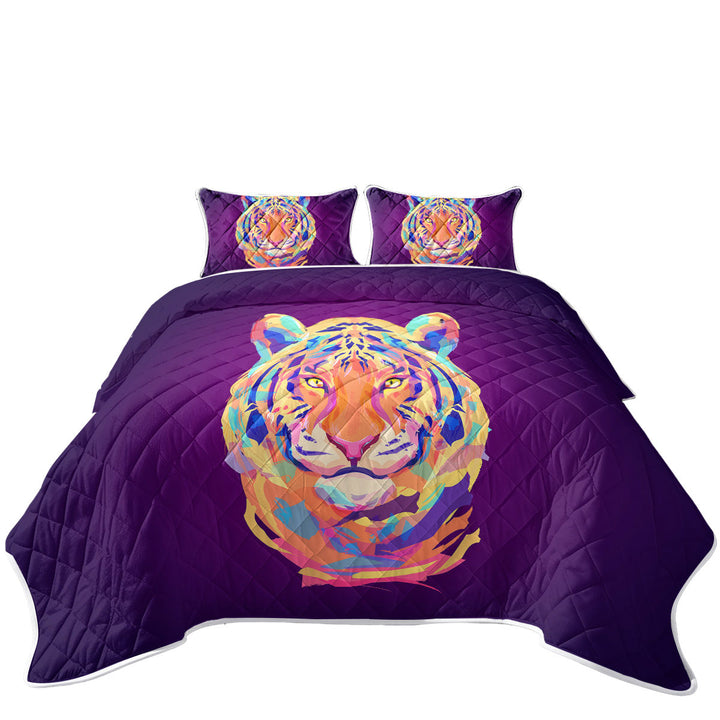 Artistic Colorful Tiger King Size Bedspreads