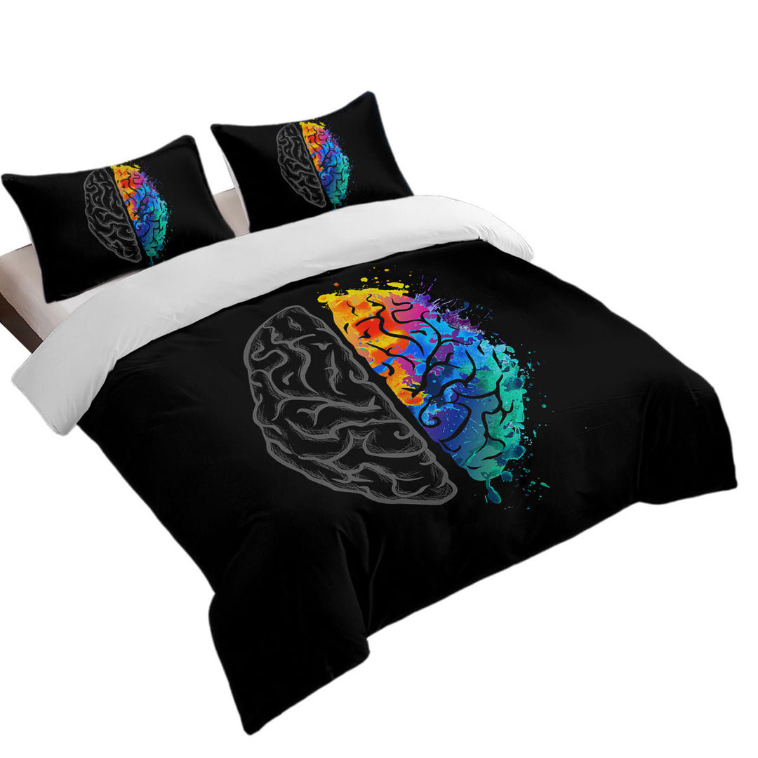 Artistic Colorful and Grey Human Brain Bed Covers