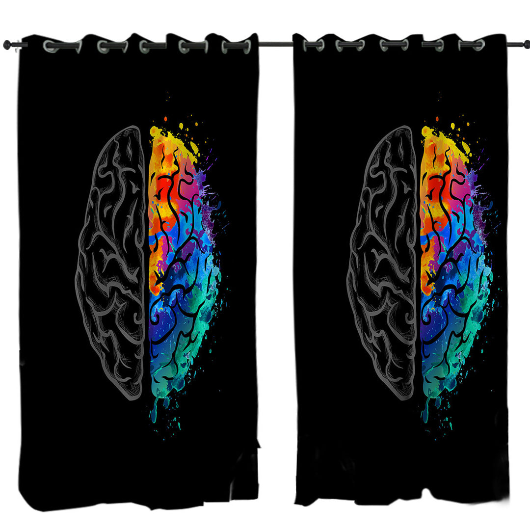 Artistic Colorful and Grey Human Brain Curtain