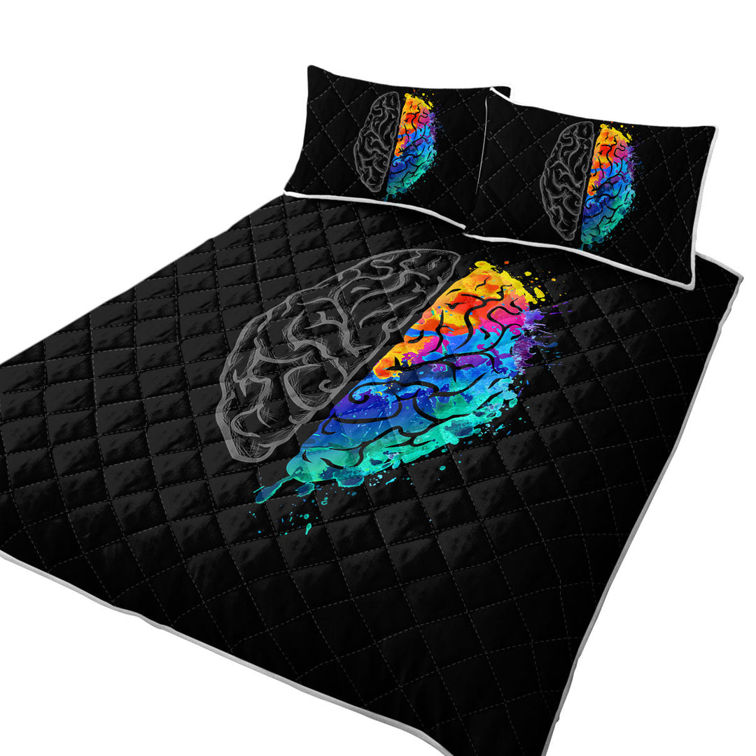 Artistic Colorful and Grey Human Brain Twin Quilt