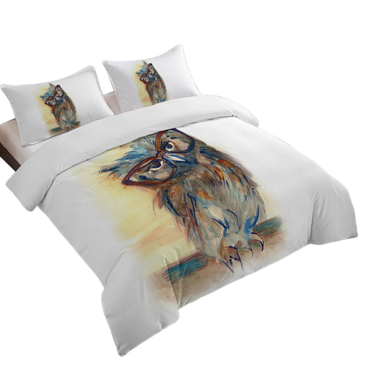 Artistic Drawing Sophisticated Chic Owl Duvet Cover